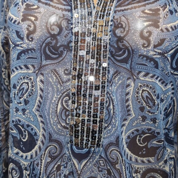 INC International Concepts Paisley Top Long Sleeve Size Medium Blue - Picture 5 of 10